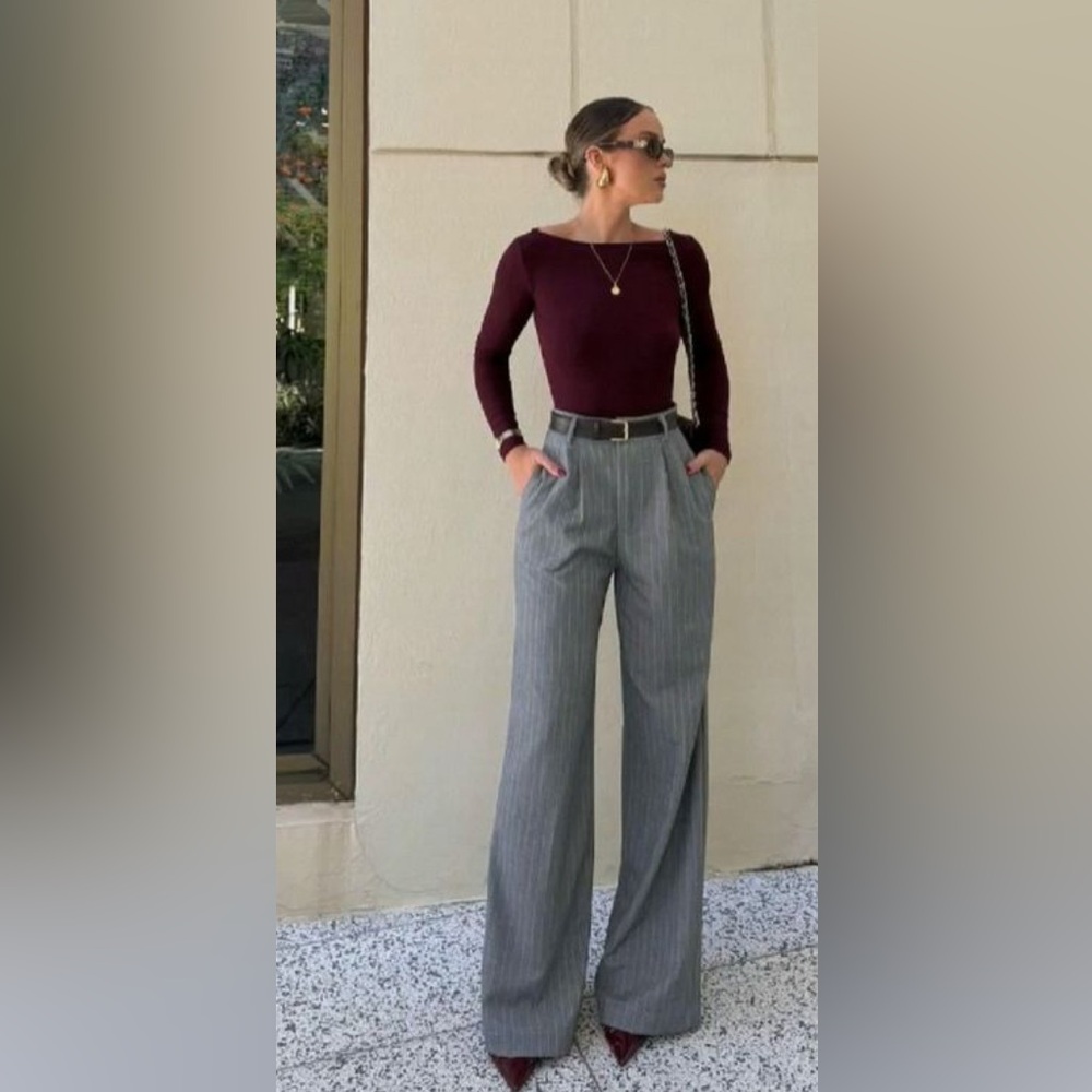 Gray Wide-Leg Women's Pants